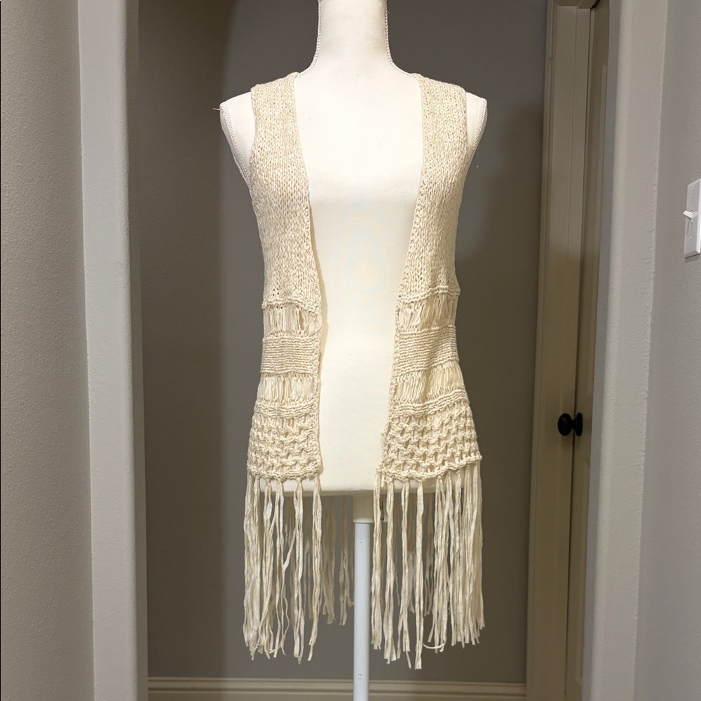 Cream Fringe Knit Vest